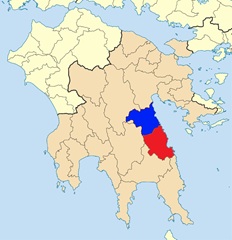 North Kynour�a (blue) and South Kynour�a (red) - Map: Wikimedia Commons, Pitichinacchio (GNU), adapted